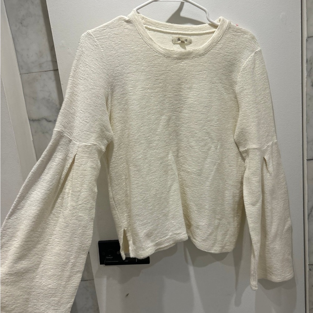 Madewell top flare sleeve cotton ribbed knit long sleeve ivory size Small